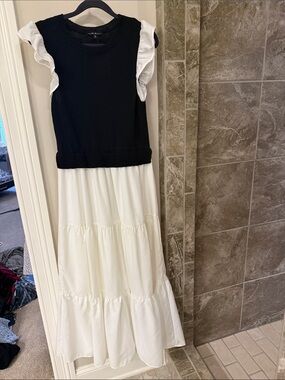 Black Knit Bodice with White Tiered Maxi Dress